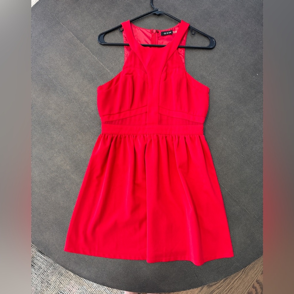 Red mini dress with mesh material, size medium